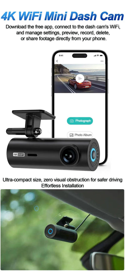 4K WiFi Dash Cam For Car Front Camera 24H Parking Monitor Black Box - stepyours.com
