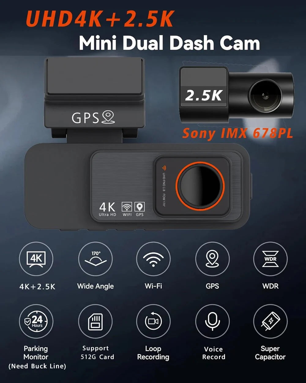 4K Dash Cam Dual Lens With GPS WiFi Night Vision Never Miss A Moment - stepyours.com