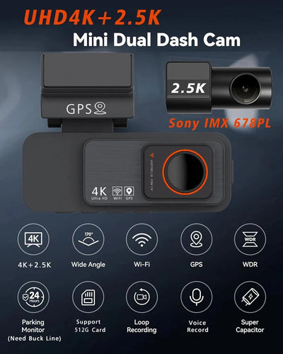 4K Dash Cam Dual Lens With GPS WiFi Night Vision Never Miss A Moment - stepyours.com