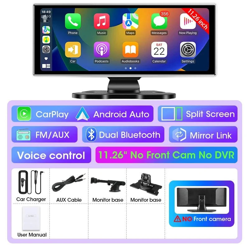 11.26 Inch 4K Dual Lens Dash Cam With Wireless CarPlay Android Auto GPS WiFi - stepyours.com