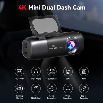 REDTIGER F9 Dash Cam 4K Front Rear WiFi GPS Parking Night Vision App Control - stepyours.com