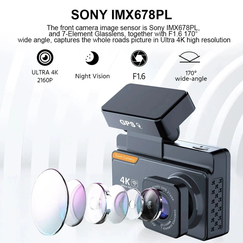 E - ACE Dash Cam 4K Dual Lens GPS WiFi 24h Parking Night Vision Rear View - stepyours.com