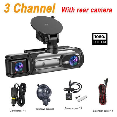 3 Channel Dash Cam 1080P Front And Rear Night Vision Parking Monitor Car DVR - stepyours.com