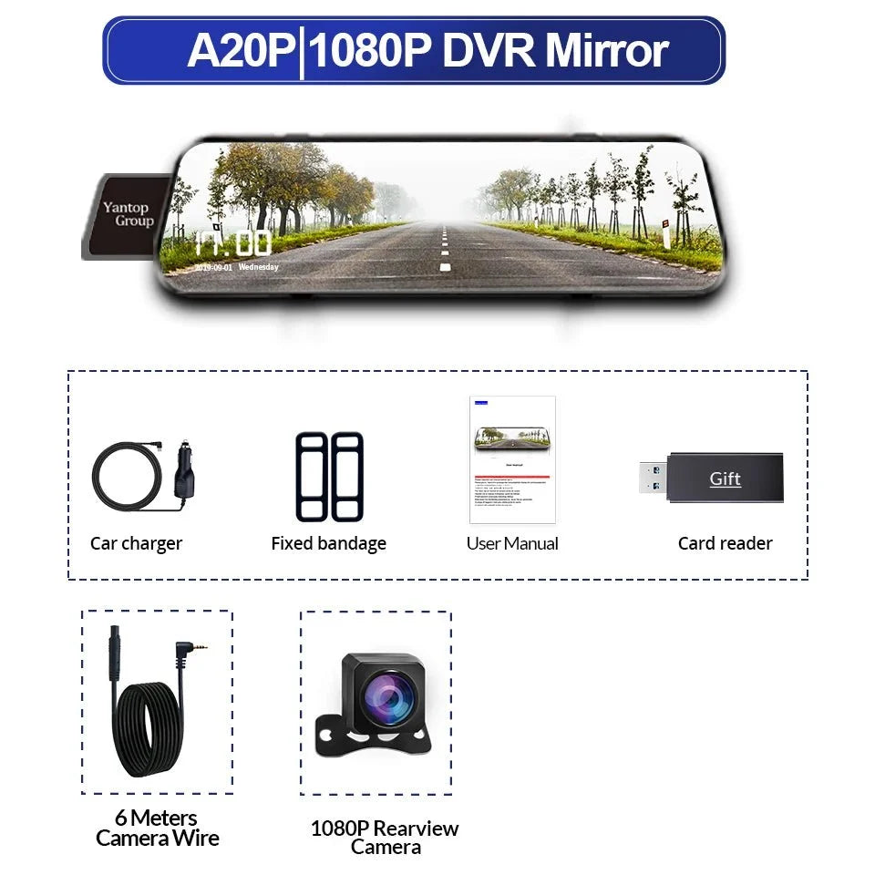 Acceo 10 Inch Car DVR Rearview Mirror Dual 1080P Touch Screen Night Vision - stepyours.com