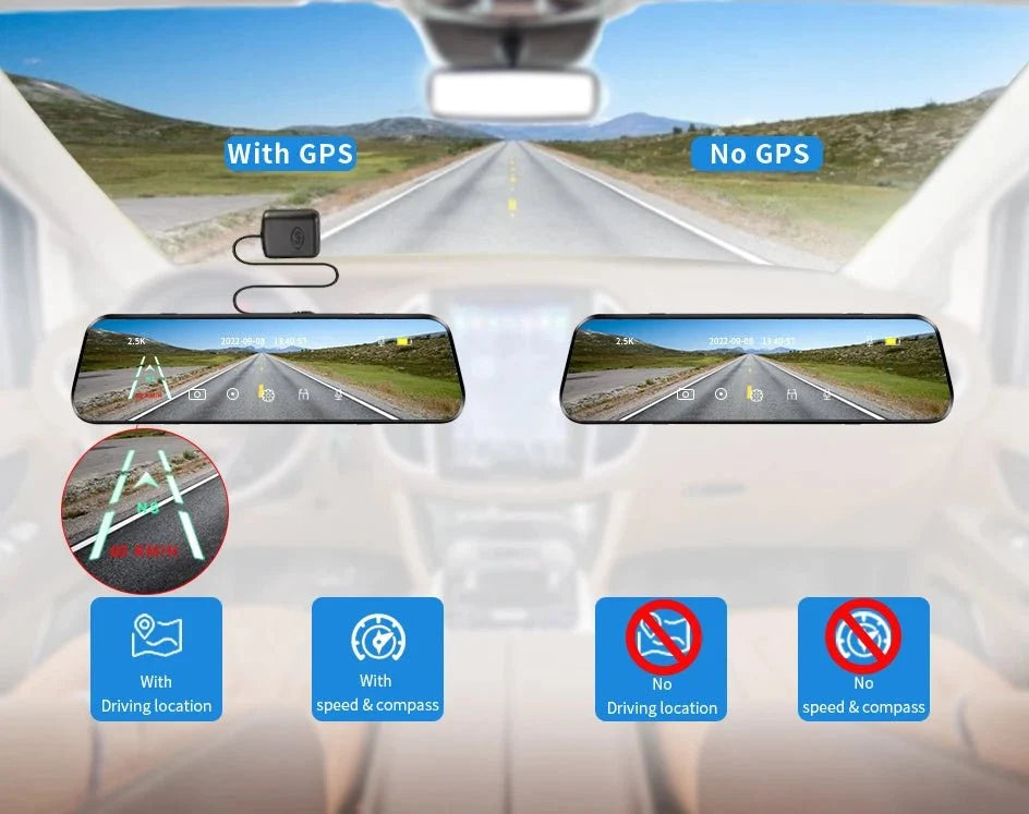 EACE 2.5K Mirror Dash Cam For Car Touch Screen With GPS WiFi 1440P Parking DVR - stepyours.com