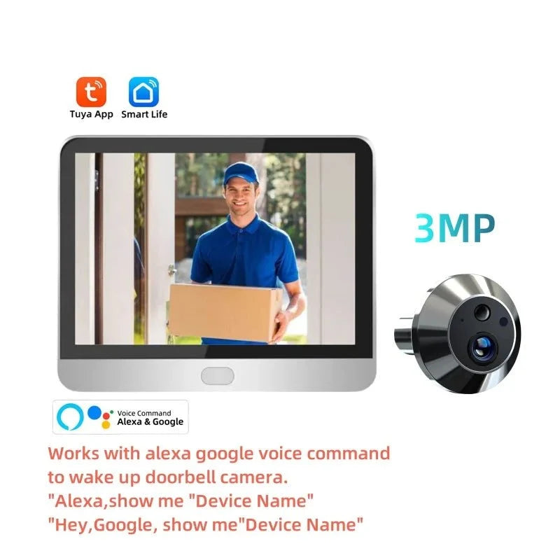 Tuya 3MP Wireless Peephole Camera LCD Screen Night Vision - stepyours.com