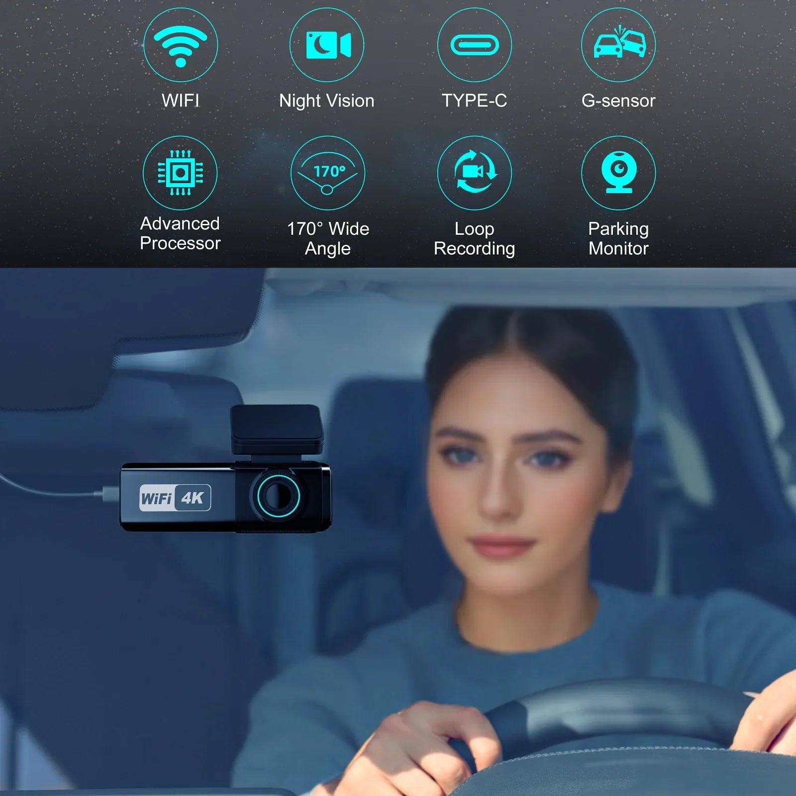 Aprilboy 4K WiFi Dash Cam Front And Rear Night Vision G Sensor Parking Monitor - stepyours.com