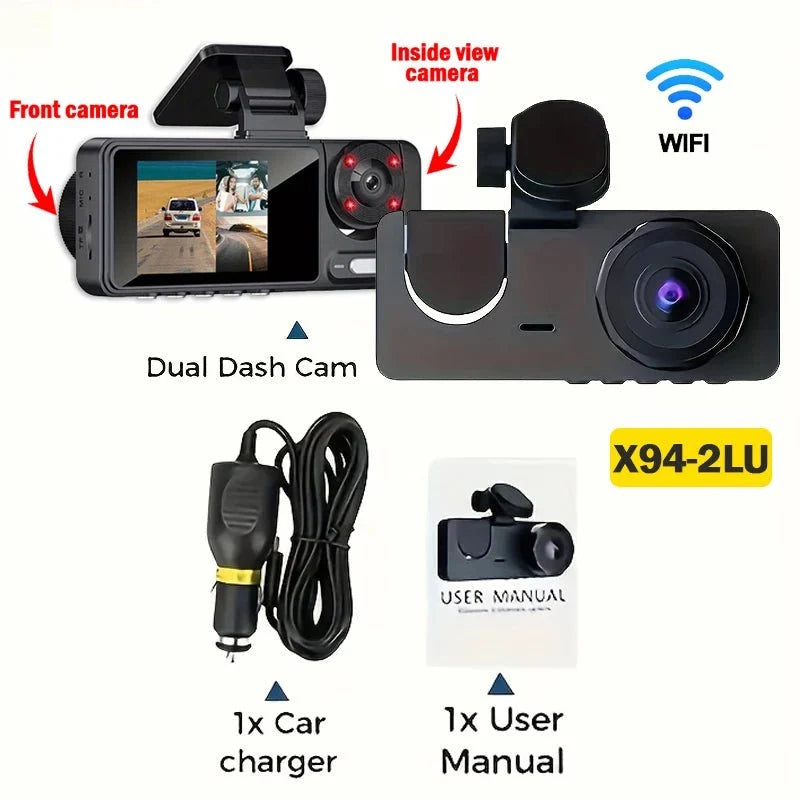 Triple Lens WiFi Dashcam Two Three Channel 1080P Night Vision Front And Rear - stepyours.com