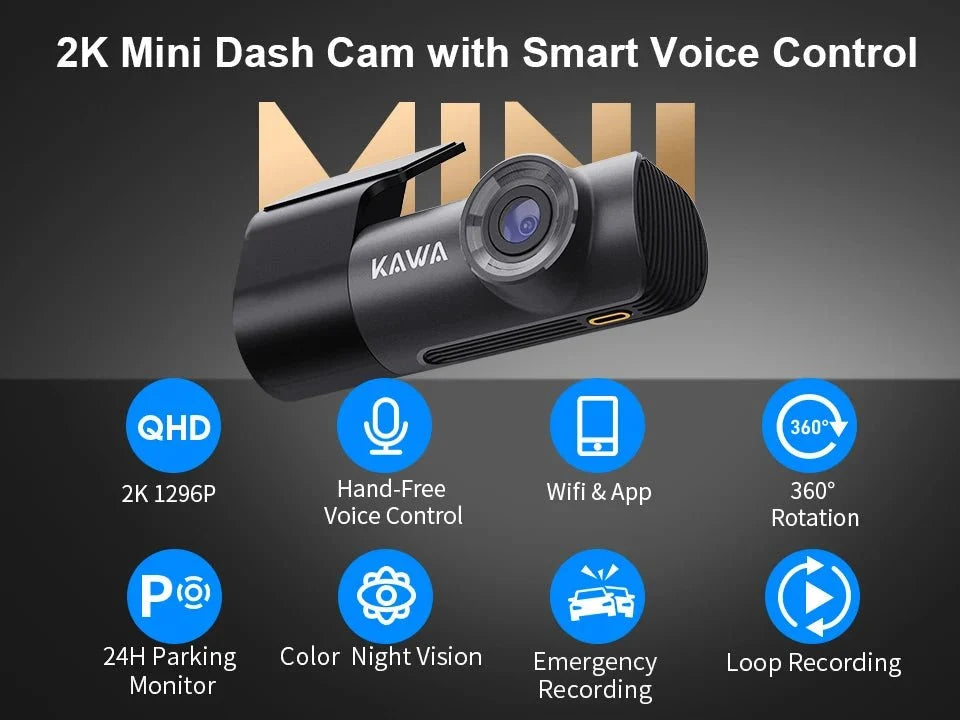 KAWA D5 2K Dash Cam For Car DVR With WiFi Voice Control WDR - stepyours.com