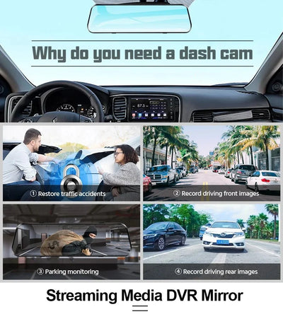 10 Inch Rearview Mirror Dash Cam Front And Rear 1080P Dual Recorder Night Vision - stepyours.com