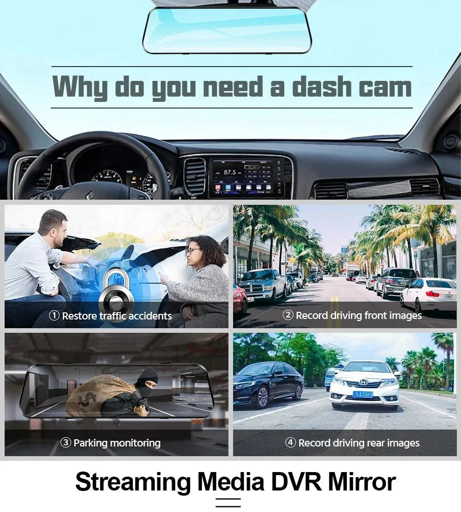 10 Inch Rearview Mirror Dash Cam Front And Rear 1080P Dual Recorder Night Vision - stepyours.com