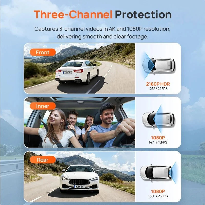 70mai T800E 4K 3 - Channel Dash Cam Front Rear GPS 24H Parking Voice Control - stepyours.com