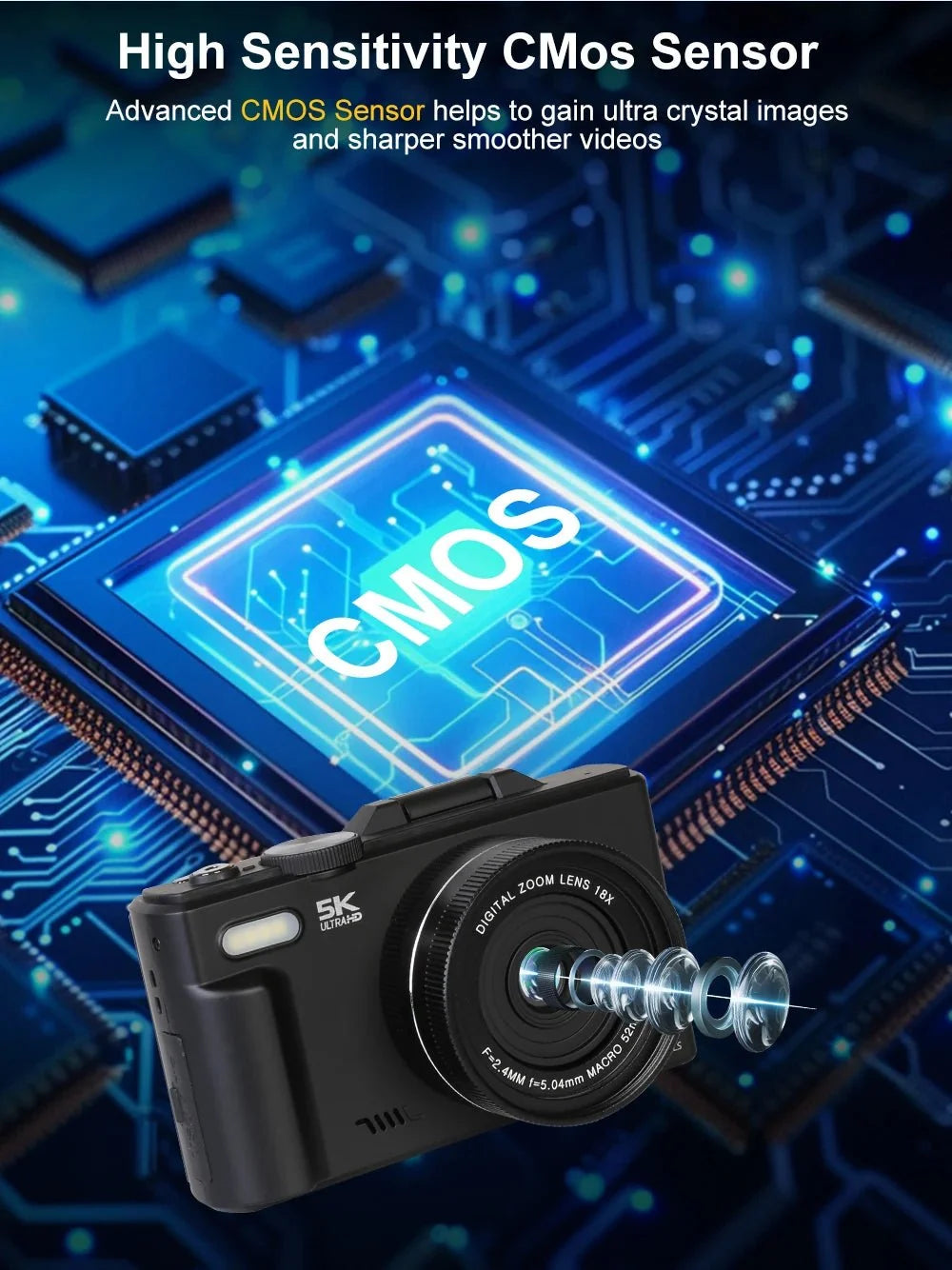 5K Compact Digital Camera With 18X Zoom 180 Degree Flip Screen For YouTube Vlog - stepyours.com