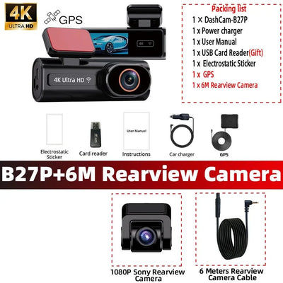 Acceo Dash Cam 4K Front And 1080P Rear Dual Lens With GPS WiFi Night Vision - stepyours.com