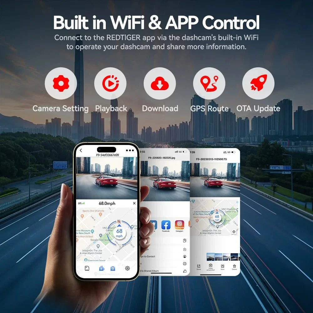 REDTIGER F9 Dash Cam 4K Front Rear WiFi GPS Parking Night Vision App Control - stepyours.com