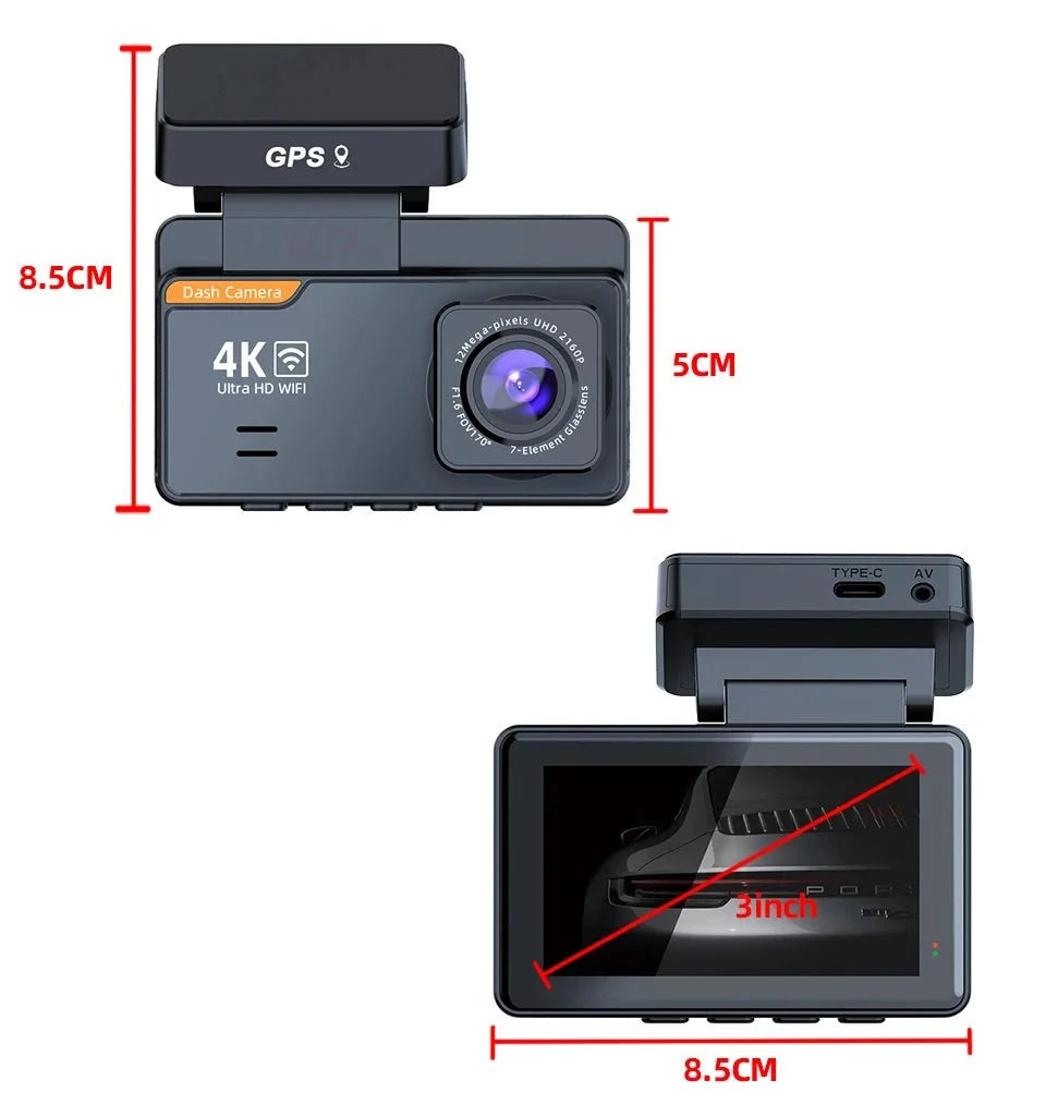 4K Dash Cam With GPS Dual Lens Night Vision 24 Hour Parking - stepyours.com