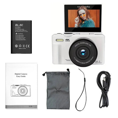 Compact 4K Digital Camera With 18X Zoom 180 Degree Flip Screen WiFi Vlog Cam - stepyours.com