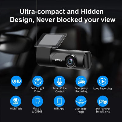 1440P KAWA D6 Car Dash Cam With WiFi App Voice Control WDR Night Vision - stepyours.com