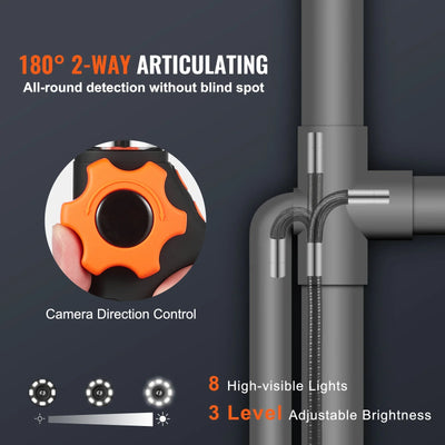 SucceBuy Articulate Borescope With Light - Two Way Articulation 5In Screen Hooks - stepyours.com