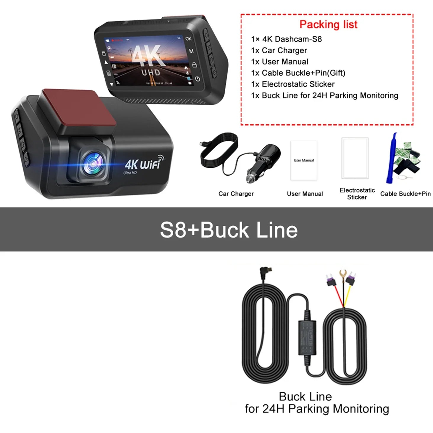 Kocam 4K UHD Dash Cam Dual Lens WiFi Night Vision Front And Rear Parking Monitor - stepyours.com