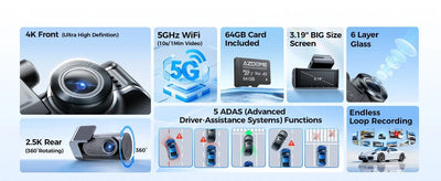 AZDOME M550 Pro Dash Cam IR Night Vision 4K Plus 2.5K 5.8Ghz WiFi GPS Screen - stepyours.com