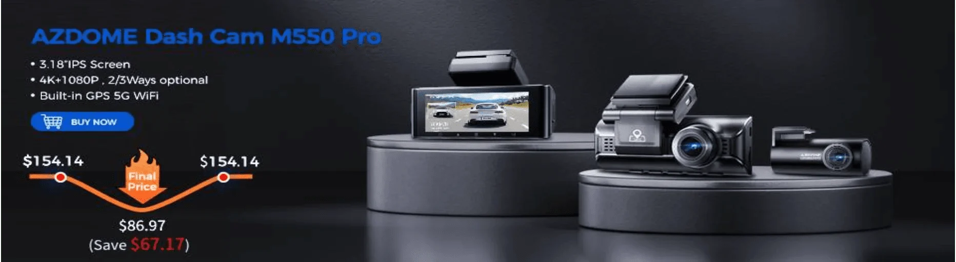 AZDOME 4K Dash Cam M550 Max GPS WiFi Car DVR 3.18Inch Screen Rear Cam - stepyours.com
