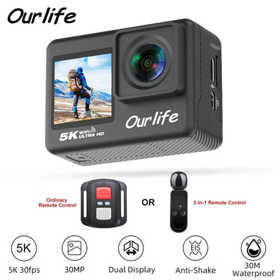 Ourlife 5K 30FPS Action Camera 2 Inch LCD 170 Degree Waterproof Remote Control - stepyours.com