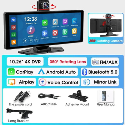 4K Dash Cam With Wireless CarPlay Android Auto GPS 7 Inch Or 10.26 Inch - stepyours.com