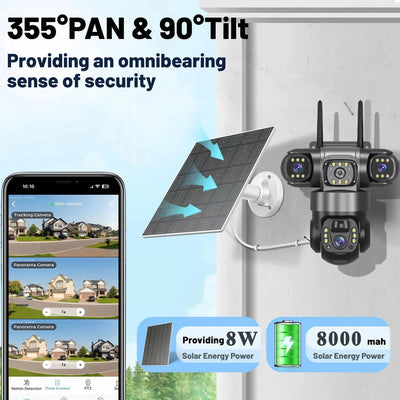V380Pro 3 Lens WiFi Solar Camera 360 Outdoor Waterproof Security - stepyours.com