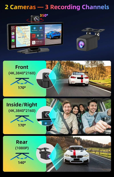 4K Dash Cam With Wireless CarPlay Android Auto GPS 7 Inch Or 10.26 Inch - stepyours.com