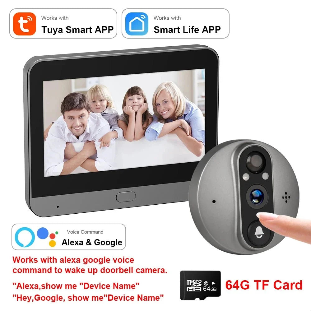 3MP WiFi Cat Eye Doorbell 5000mAh Battery Alexa LiveView - stepyours.com