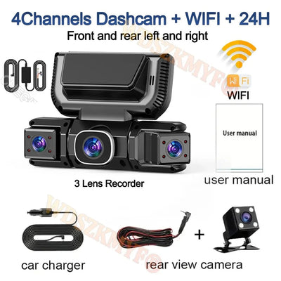 WiFi 4Channel 360 Degree Car Dashcam 2560x1440 24h Parking Monitor - stepyours.com