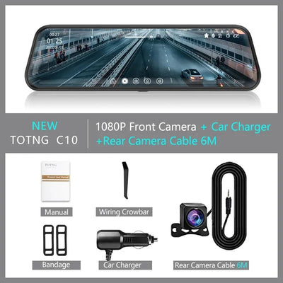 10 Inch Car Touch Screen Rear View Mirror Dash Cam Front And Rear Cameras - stepyours.com