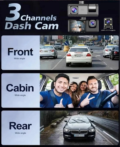 3 Channel Car Dash Camera 1080P Front Rear Cabin Night Vision - stepyours.com