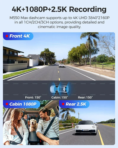 AZDOME 4K Dash Cam M550 Max GPS WiFi Car DVR 3.18Inch Screen Rear Cam - stepyours.com
