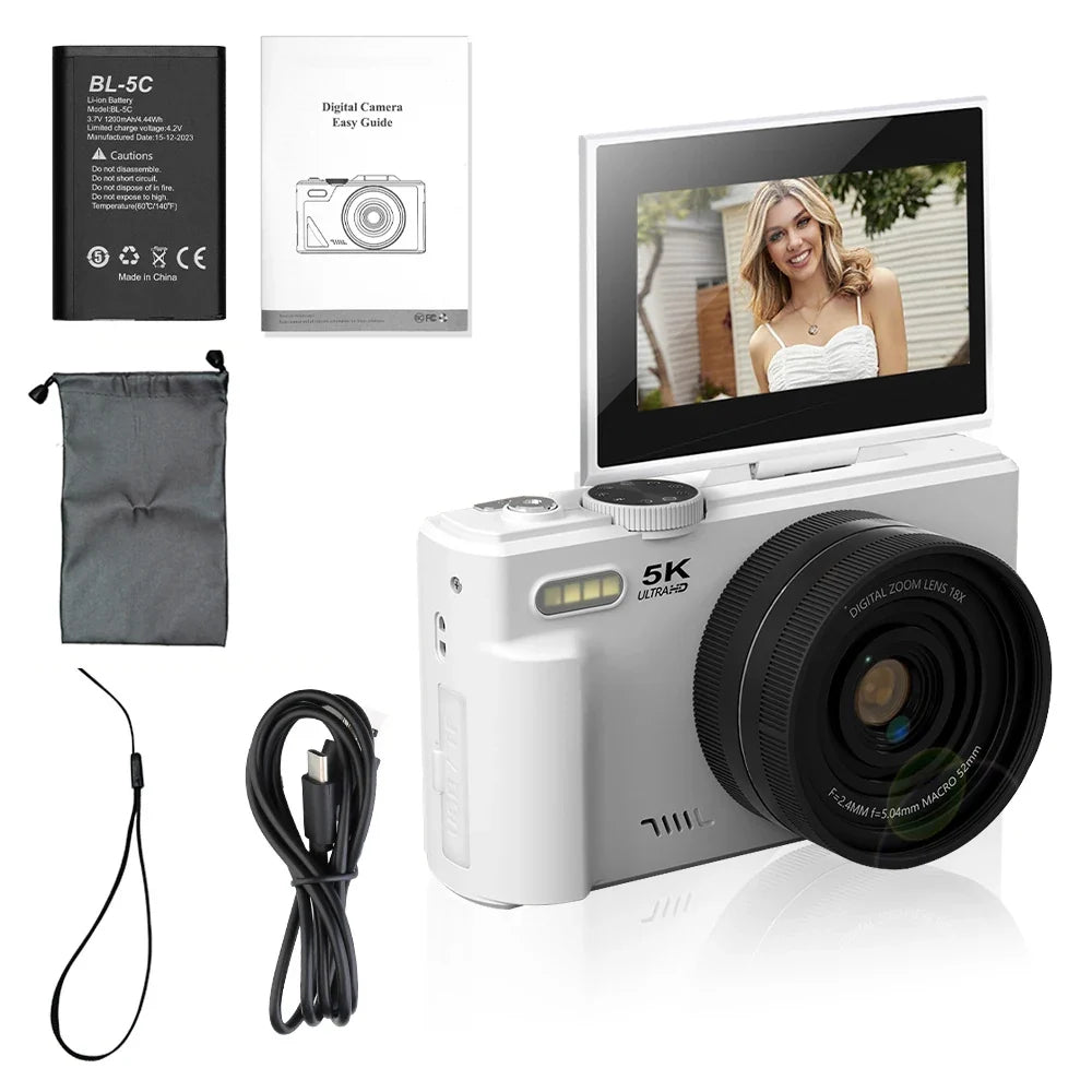 5K Compact Digital Camera With 18X Zoom 180 Degree Flip Screen For YouTube Vlog - stepyours.com