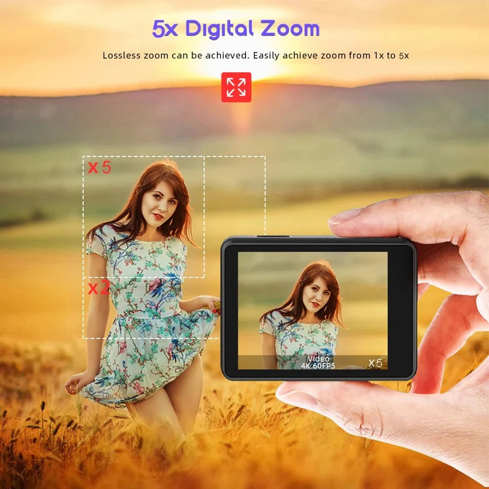HUAFANT M4R Action Camera 5K 4K60FPS Waterproof 30m IPS Touch LCD 5X Zoom - stepyours.com