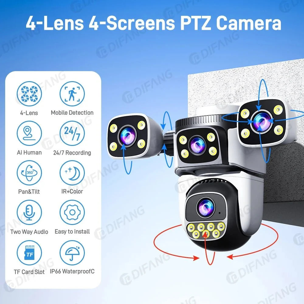 Outdoor WiFi PTZ CCTV Camera With 5X Zoom Four Lens Night Vision - stepyours.com