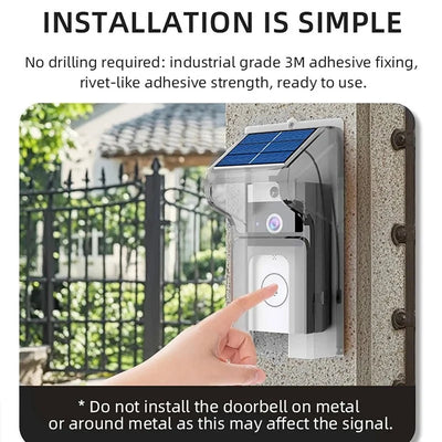 Solar Wireless Outdoor Video Doorbell 2K IP65 Weatherproof - stepyours.com