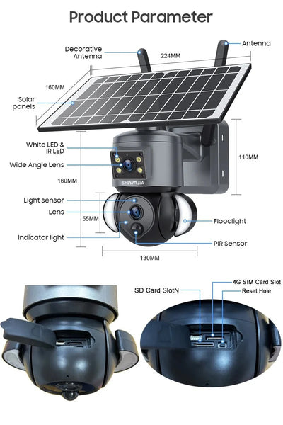 SHIWOJIA 4K 8MP Solar Camera With 4G SIM WiFi Color Night Vision PTZ Dual Lens - stepyours.com