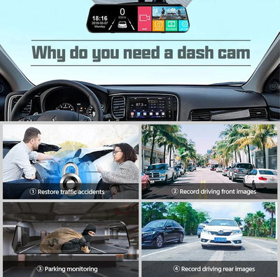 Acceo 10 Inch Car DVR Rearview Mirror Dual 1080P Touch Screen Night Vision - stepyours.com
