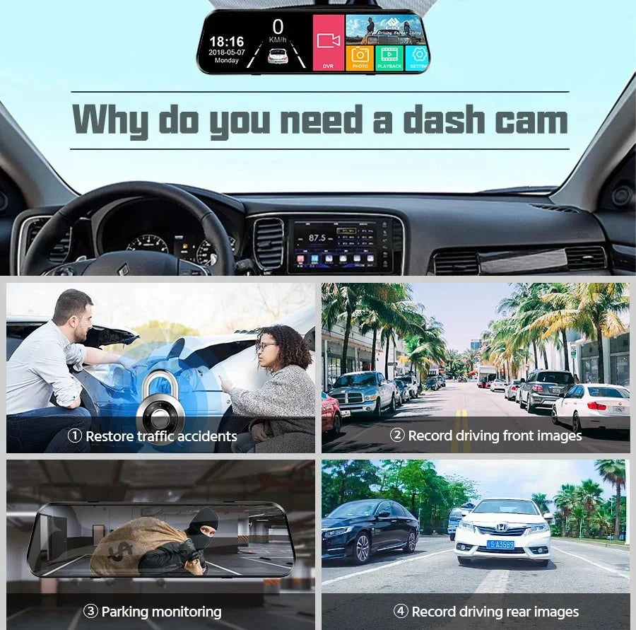 Acceo 10 Inch Car DVR Rearview Mirror Dual 1080P Touch Screen Night Vision - stepyours.com