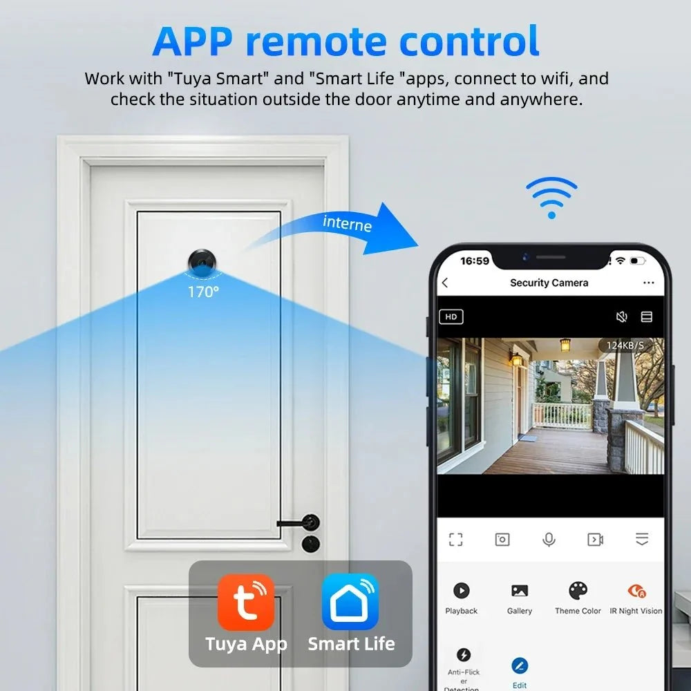 Awapow Tuya Smart WiFi Doorbell Peephole 1080P Night Vision - stepyours.com
