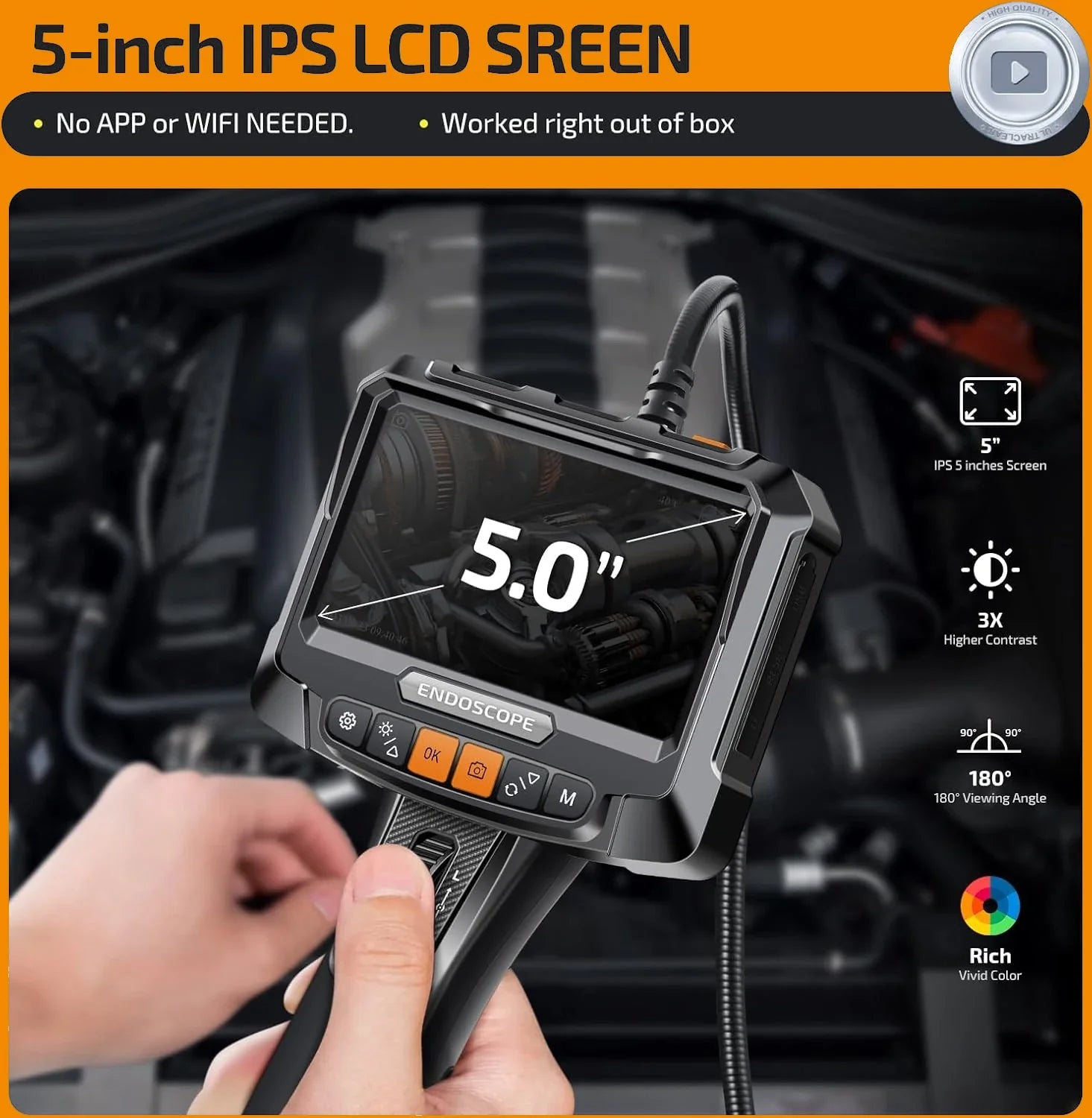 Lafoch S10 360 Rotating Dual Lens Endoscope - 3.9mm Probe, 5 - Inch IPS Display - stepyours.com