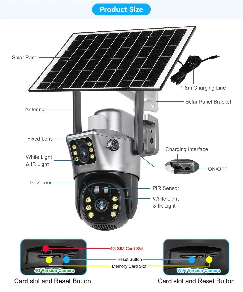V380 Pro Solar Security Camera - Dual Lenses 8MP 4K PIR Night Vision Outdoor - stepyours.com