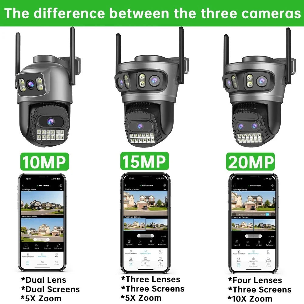 20MP PTZ WiFi Surveillance Camera 4 Lens 10X Zoom Outdoor Night Vision - stepyours.com