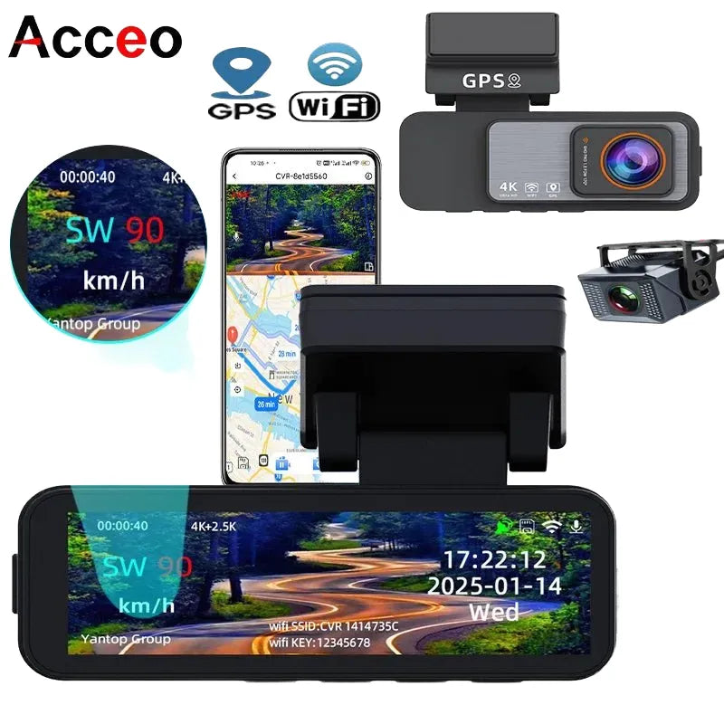 Acceo 4K Dash Cam With GPS WiFi Dual Lens Night Vision Front Rear - stepyours.com