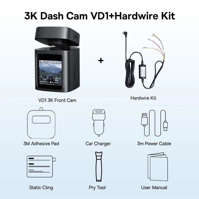 Baseus VD1 3K Dash Cam Front And Rear With GPS Supercapacitor 24H Parking - stepyours.com