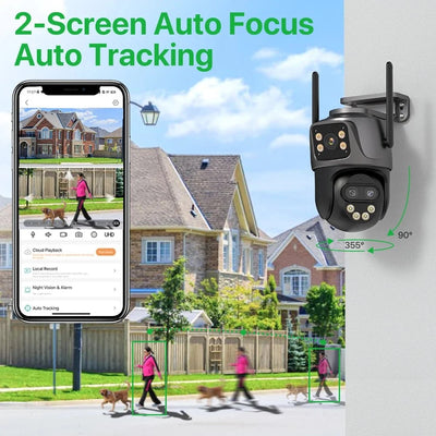 6K 9MP Outdoor Tri - Lens WiFi IP Camera - Auto Tracking And Dual Screen - stepyours.com