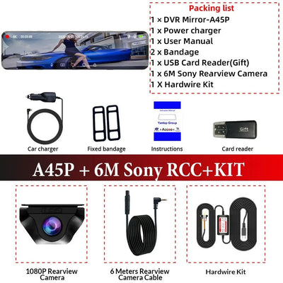 ACCEO 4K WIFI Dash Cam 12 Inch Rearview Mirror Car DVR Recorder - stepyours.com